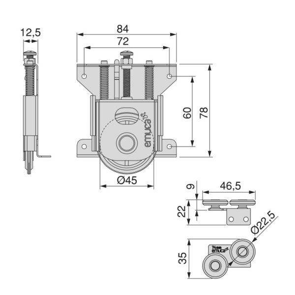 Wielset t.b.v. schuifdeursysteem Original en Excellent