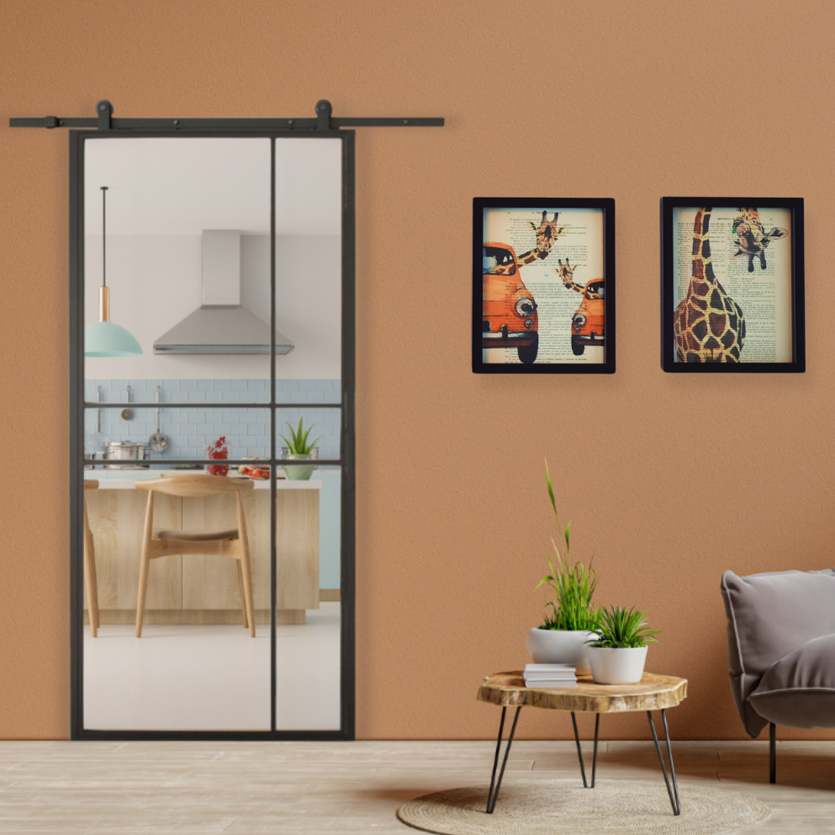 Schuifdeur staal 6 vaks modern met helder glas 100x215 cm