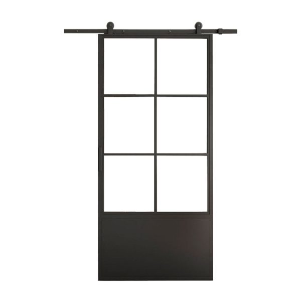 Schuifdeur staal 6 vaks kickplate met helder glas 100x215 cm