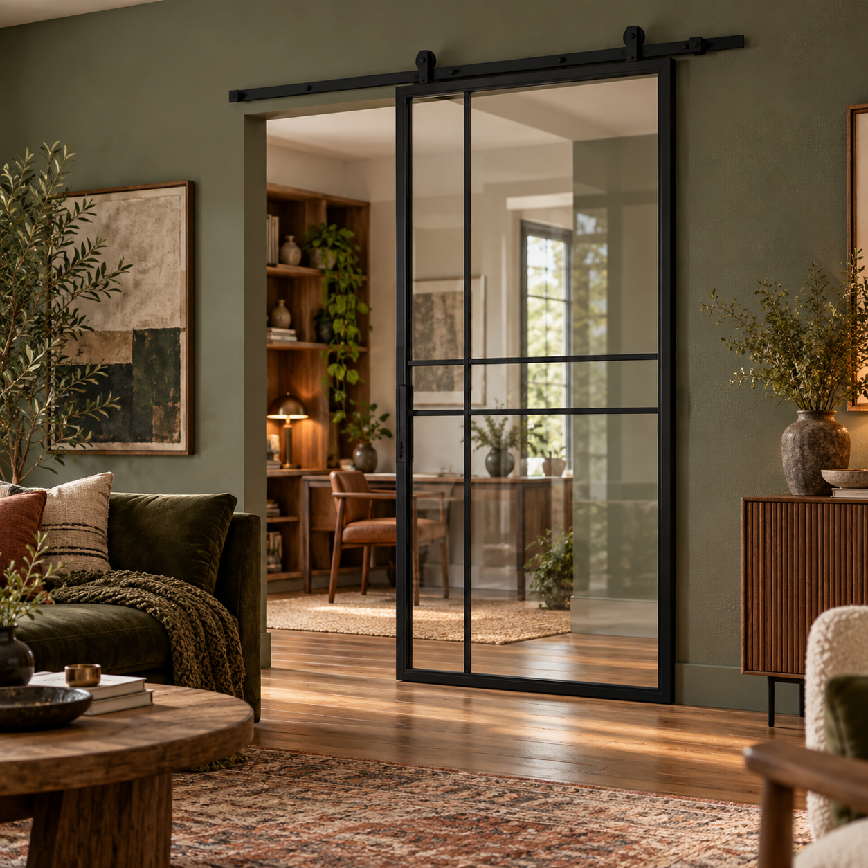 Schuifdeur staal 6 vaks modern met helder glas 100x215 cm