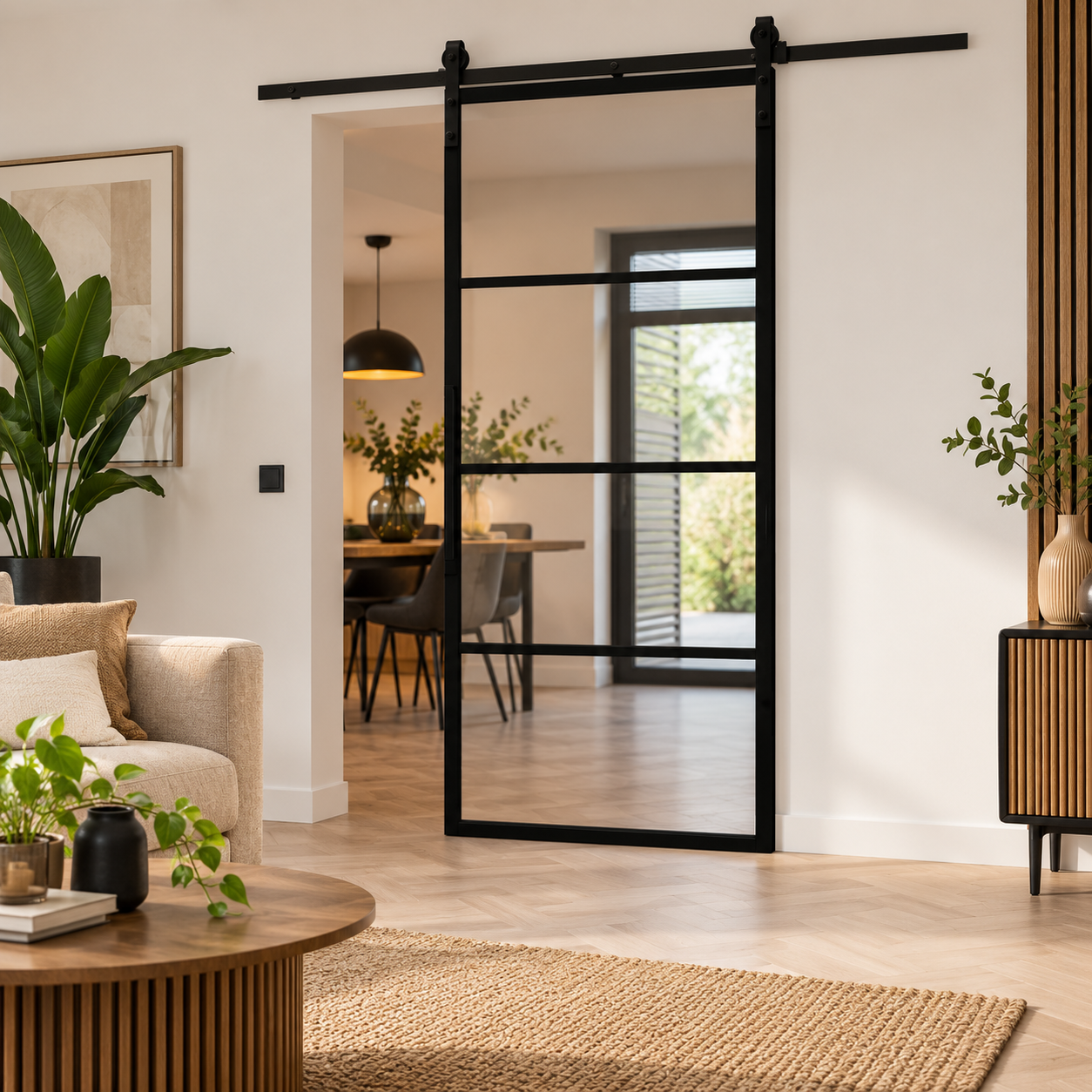 Schuifdeur aluminium Cubo 4 vaks helder glas 98x215 cm