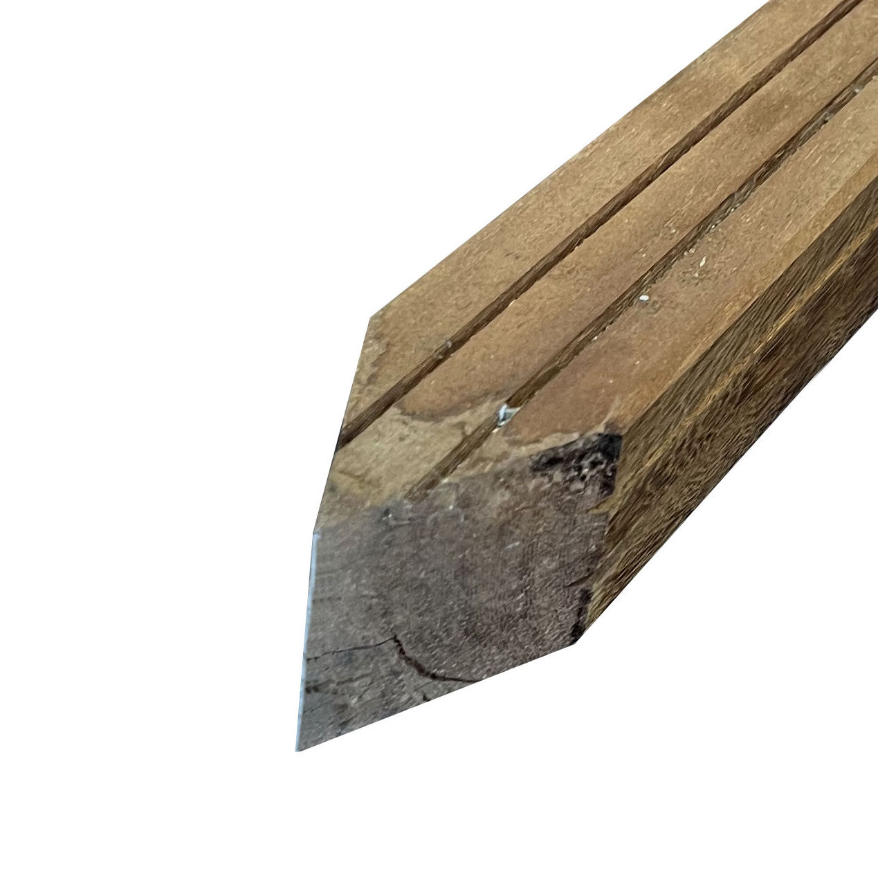 Hardhout paal Azobe gepunt met V-groef 65x65 mm 200 cm