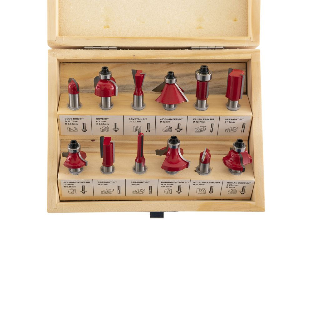 Bovenfreesset 12-delig houten box Bovenfreesset 12-delig houten box