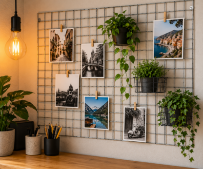 Gezellige fotowand met planten en Edisonlamp